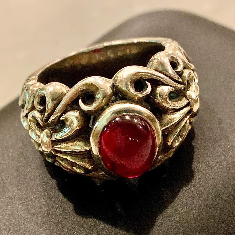 Chrome Angels Sterling Silver and Red Stone Ring